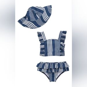 Jessica Simpson BABIES' STRIPE TWO-PIECE SWIMSUIT & HAT SET Size 18-24 Mths
